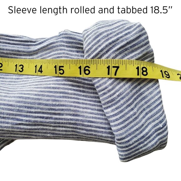 TAHARI 100% Linen Long Button Down Shirt Steel Blue and White Stripes Size L - Picture 13 of 15